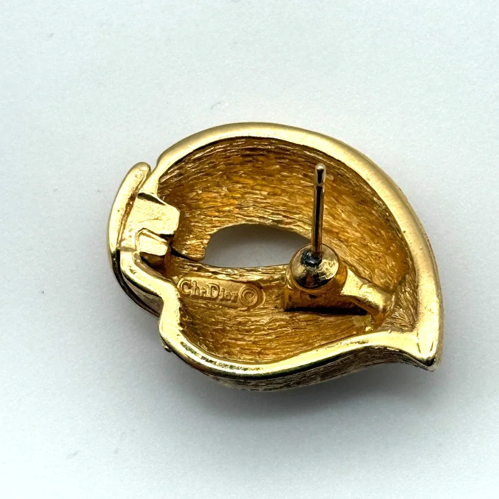 RARE Vintage 1965 Christian Dior GROSSE Gold Plated Ribbon Brooch & Earring Set